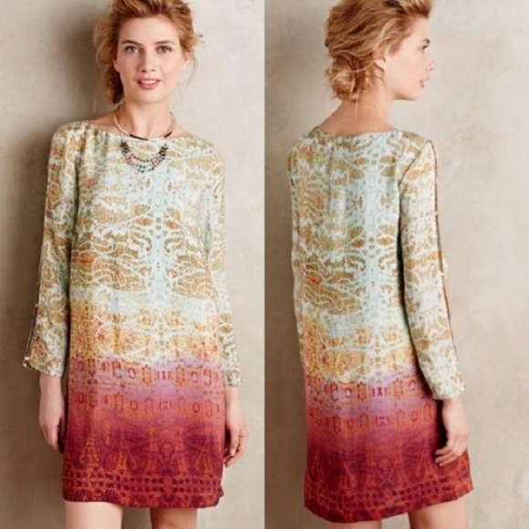 Anthropologie Dresses & Skirts - Anthropologie Maeve Cleome Ombre Silk Dress S